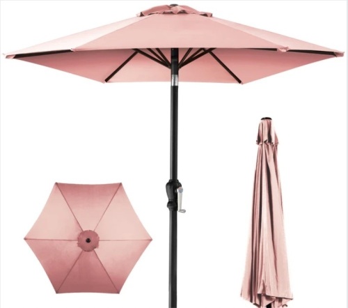 Outdoor Steel Market Patio Umbrella Decoration w/ Tilt, Crank Lift - 10ft - Lot 203