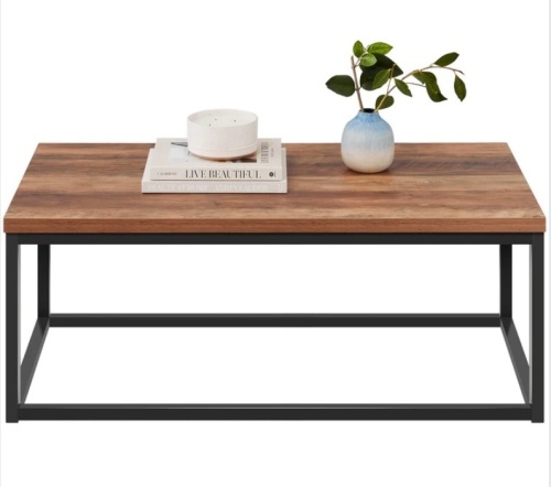 44in Modern Industrial Rectangular Wood Grain Coffee Table w/ Metal Frame - Lot 204