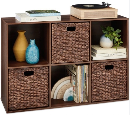 6-Cube Bookshelf, 13.5in Storage Display w/ Removable Panels, Customizable - Lot 205