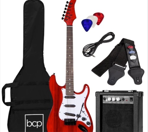 Beginner Electric Guitar Kit w/ Case, 10W Amp, Tremolo Bar - 39in - Lot 207