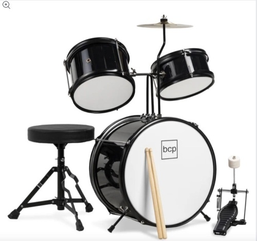 Kids Beginner 3-Piece Drum, Musical Instrument Set w/ Sticks, Stool, Pedal - Lot 100