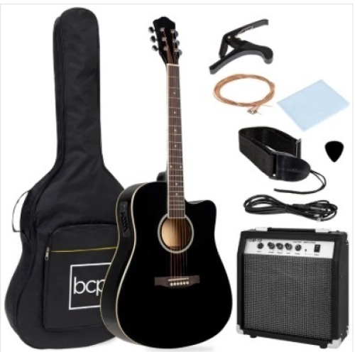 Beginner Acoustic Electric Cutaway Guitar Set w/ Case, Strap - 41in - Lot 465a