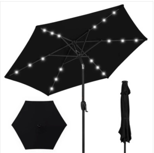Outdoor Solar Patio Umbrella w/ Push Button Tilt, Crank Lift - 7.5ft - Lot 468a