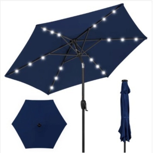 Outdoor Solar Patio Umbrella w/ Push Button Tilt, Crank Lift - 7.5ft - Lot 467a