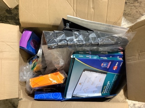 Box of misc. office supplies - Lot 128