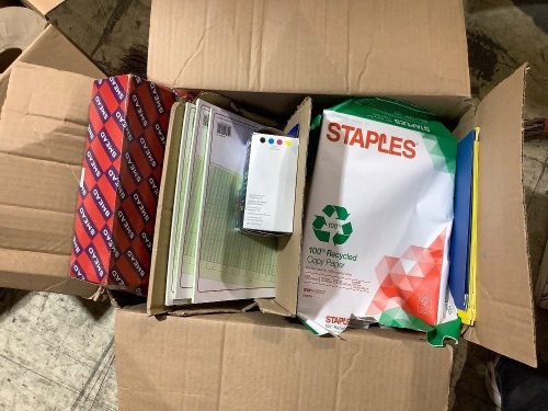 Box of misc. office supplies - Lot 129