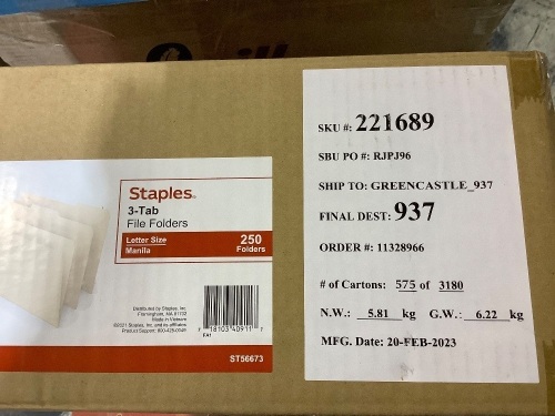 Case of 250 3 tab file folders - Lot 133