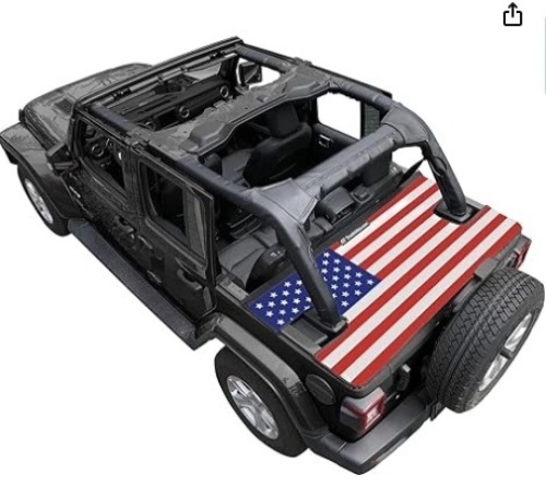 Shadeidea Tonneau Cover Compatible with Jeep Wrangler Cargo Cover JL 4 Door JLU (2018-Current) Rear Trunk Ton Cover Black - American Flag in White Vinyl Tailgate Cover - Lot 284