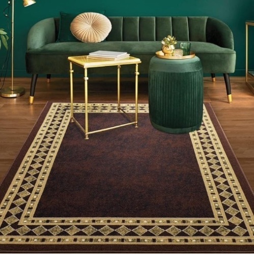 Antep Rugs Alfombras Modern Bordered 8x10 Non-Skid (Non-Slip) Low Profile Pile Rubber Backing Indoor Area Rugs (Brown Beige, 7'10" x 10') - Lot 231