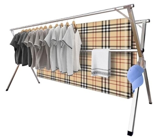 Upgrade 94.5 Inches Clothes Drying Rack, Premium Stainless Steel Adjustable and Foldable Laundry Drying Rack for Indoor Outdoor, with 20 Windproof Hooks - Lot 232