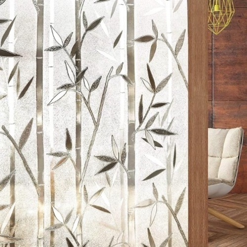 Bamboo Window Film Stained Glass Window Privacy Films Frosted Window Covering Decorative Window Cling Non-Adhesive Removable Window Decal No Glue Window Sticker for Home 17.5 x 78.7 inches - Lot 234