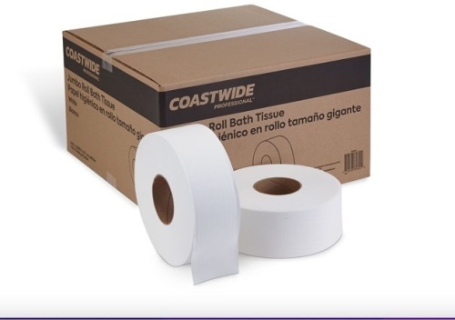 Coastwide Professional™ 1-Ply Jumbo Toilet Paper, White, 2000 ft./Roll, 12 Rolls/Carton  - Lot 320