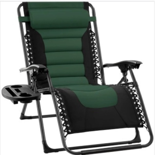 Oversized Padded Zero Gravity Chair, Folding Recliner w/ Headrest, Side Tray - Lot 47