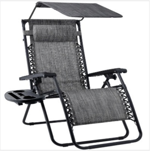 Folding Zero Gravity Recliner Patio Lounge Chair w/ Canopy, Side Tray - Lot 48