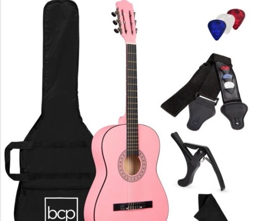Beginner Acoustic Guitar Set w/ Case, Strap, Strings - 38in - Lot 245
