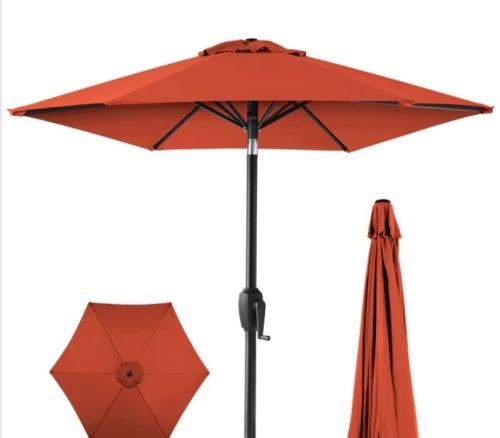 Outdoor Market Patio Umbrella w/ Push Button Tilt, Crank Lift - 7.5ft - Lot 246