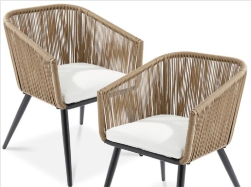 Set of 2 Indoor Outdoor Woven Wicker Patio Dining Chairs, 250lb Capacity - Lot 350