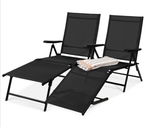Set of 2 Outdoor Patio Chaise Recliner Lounge Chairs w/ Rust-Resistant Frame - Lot 356