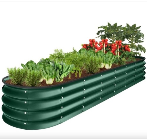 Outdoor Metal Raised Oval Garden Bed for Vegetables, Flowers - 8x2x1ft - Lot 312