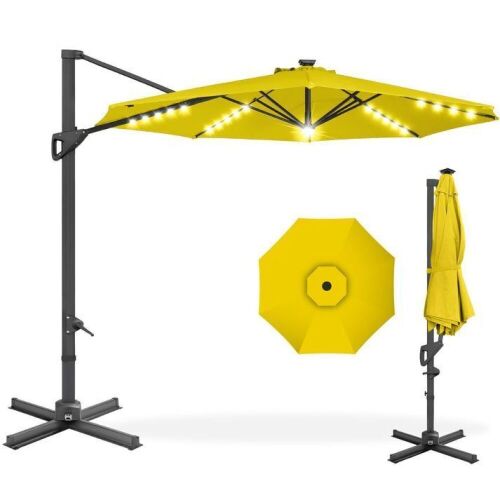360-Degree Solar LED Cantilever Offset Patio Umbrella w/ Tilt - 10ft - Lot 208
