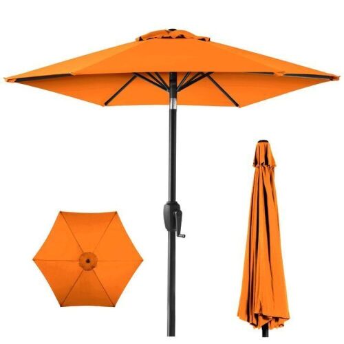 Outdoor Market Patio Umbrella w/ Push Button Tilt, Crank Lift - 7.5ft - Lot 210