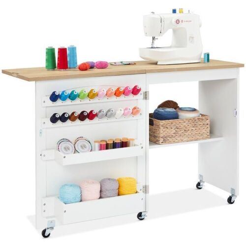 Folding Sewing Table Multipurpose Craft Station & Side Table w/ Wheels - Lot 309