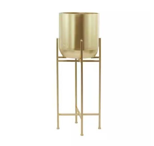 Litton Lane 13 in. Extra Large Gold Metal Indoor Outdoor Dome Planter with Removable Stand  - Lot 415