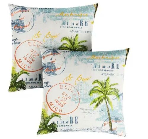 Sorra Home Blue/White Outdoor Knife Edge Throw Pillows, 2 Pack  - Lot 417