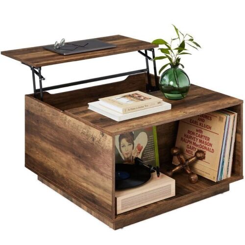 Square Rustic Modern Lift Top Coffee Table w/ Cubby - Lot 459