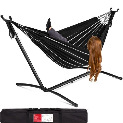 2-Person Brazilian-Style Double Hammock w/ Carrying Bag and Steel Stand - Lot 573