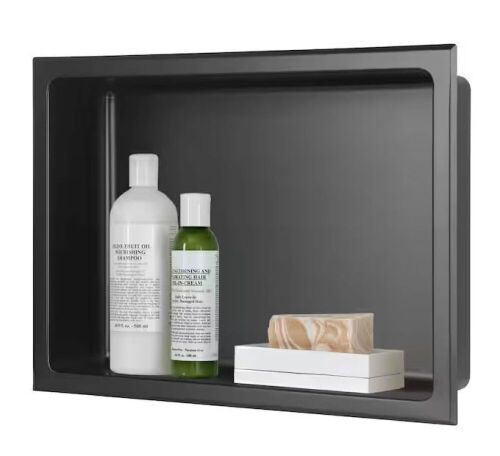 AKDY 16 in. W x 12 in. H x 4 in. D 18-Gauge Stainless Steel Bathroom Shower Wall Niche in Matte Black  - Lot 296