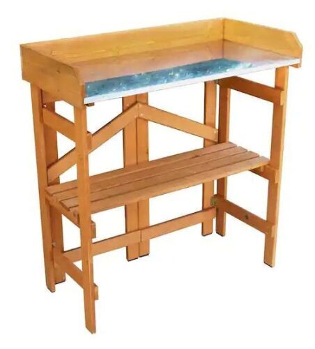 Natural Wood Folding Potting Bench with Zinc Table Top - Lot 550