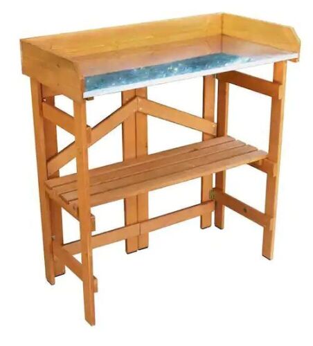 Natural Wood Folding Potting Bench with Zinc Table Top - Lot 560