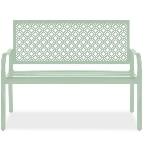 Indoor Outdoor Steel Bench w/ Geometric Backrest, Foot Levelers - Lot 144