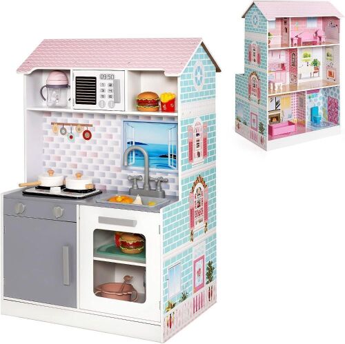  2 in 1 Kids Kitchen Playset and Dollhouse - Lot 304