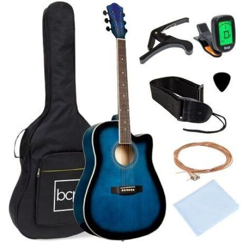 Full Size Beginner Acoustic Guitar Set with Case, Strap, Capo - 41in - Lot 551
