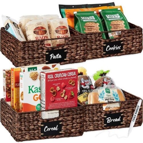 Set of 4 Water Hyacinth Pantry Baskets w/ Chalkboard, Marker - 13in - Lot 513