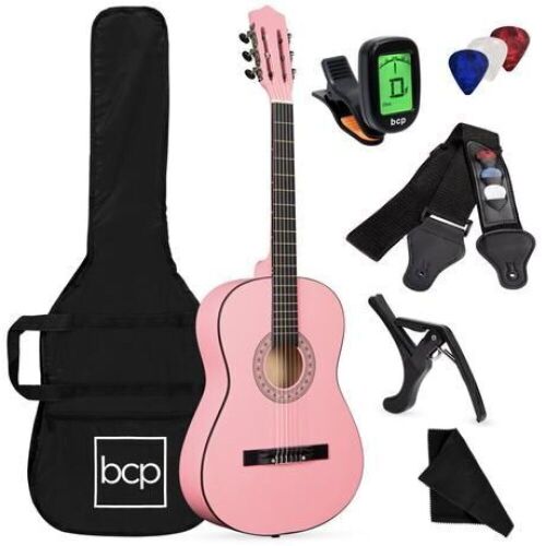 Beginner Acoustic Guitar Set w/ Case, Strap, Strings - 38in - Lot 514