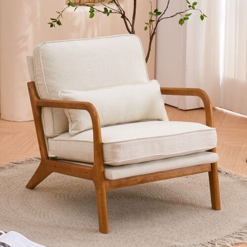 Modern Accent Chair with Rubber Wood Frame and Lumbar Pillow - Lot 51