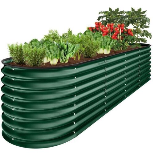 Metal Raised Garden Bed, Oval Outdoor Planter Box for Vegetables - 8x2x2ft - Lot 253