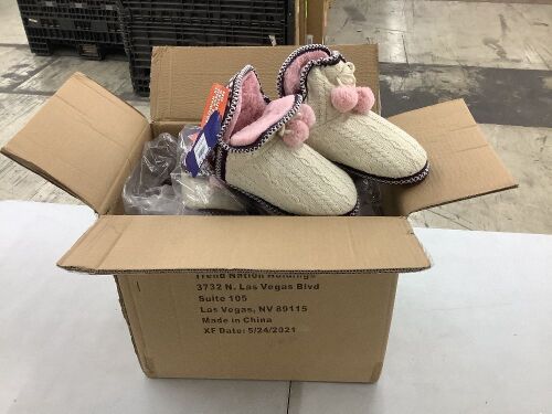 Case of (10) Funziez! Women's Bootie Slippers, Cream/Pink, L 9-10 - Lot 238