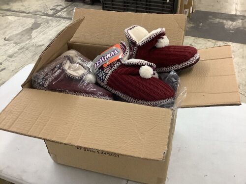 Case of (10) Funziez! Women's Bootie Slippers, Burgundy/Grey, Large 9-10 - Lot 281