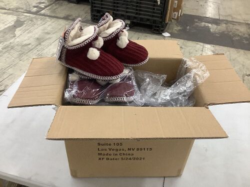 Case of (10) Funziez! Women's Bootie Slippers, Burgundy/Grey, Med 7-8 - Lot 285