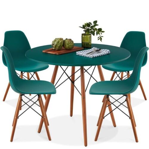 5-Piece Mid-Century Modern Dining Set w/ 4 Chairs, Wooden Legs, Metal Frame - Lot 23