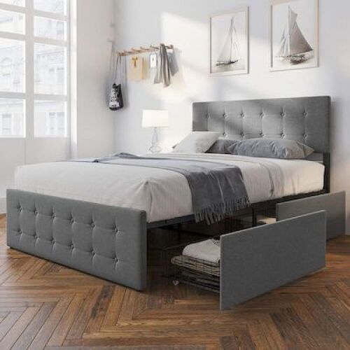 Gray Full Wood and Metal Platform Bed with Storage - Lot 71