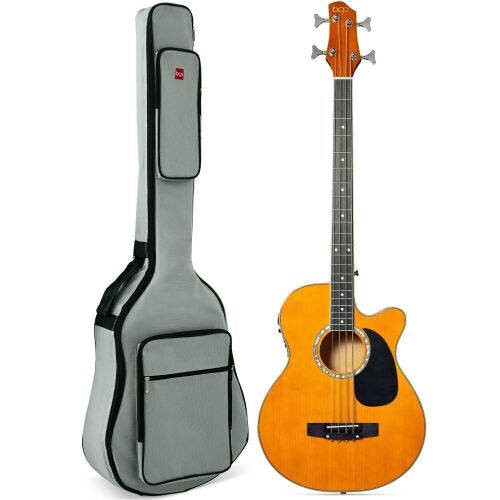 22-Fret Full Size Acoustic Electric Bass Guitar w/ 4-Band Equalizer, Truss Rod - Aged Natural - Lot 132