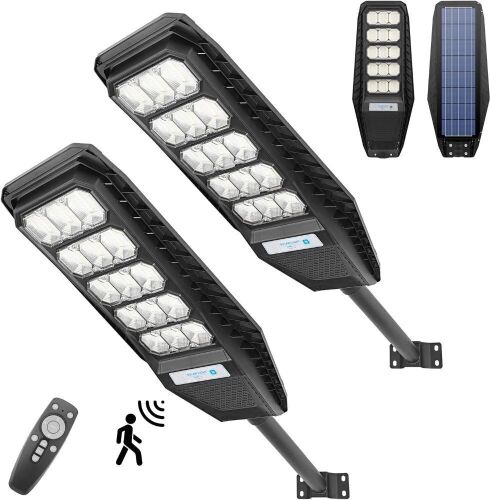  300W Solar Street Light, 2 Light Set Motion Sensor Dusk to Dawn 15000LM  - Lot 80