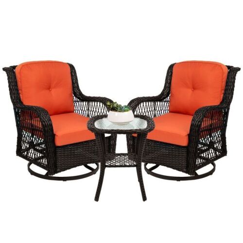 3-Piece Patio Wicker Bistro Furniture Set w/ 2 Swivel Rocking Chairs, Table - Lot 10