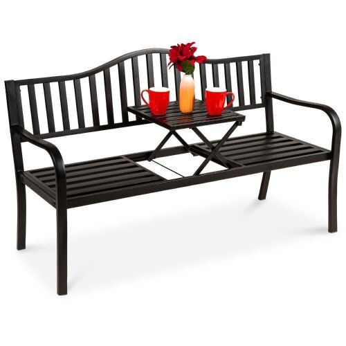 Steel Bench for Outdoor Patio and Garden w/ Pullout Middle Table - Lot 66