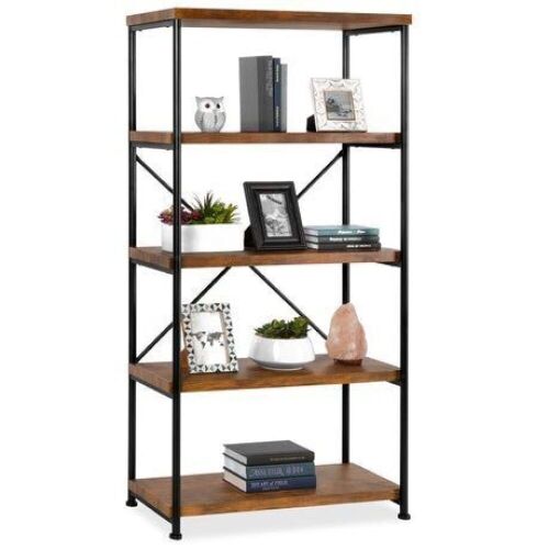 5-Tier Industrial Bookshelf w/ Metal Frame, Wood Shelves - Lot 68